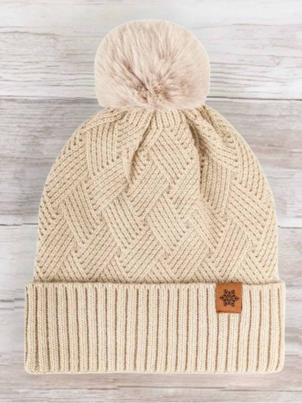 🤎 Oatmeal Beige Knit Pom Pom Beanie | One Size | NWOT